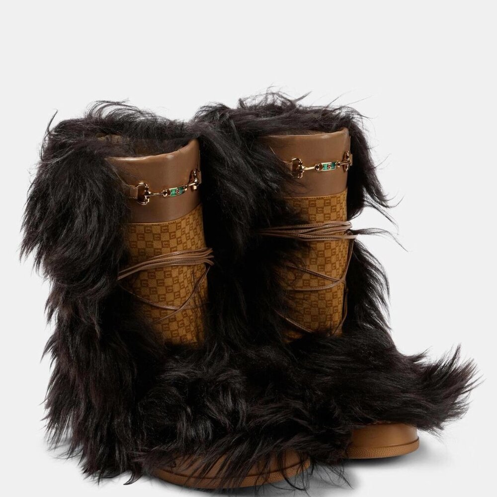NIB Gucci snow shearling GG horsebit boots IT 39 US 9